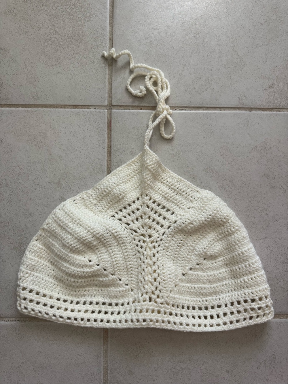 Tiger Mist Cream Crochet Halter Crop Top